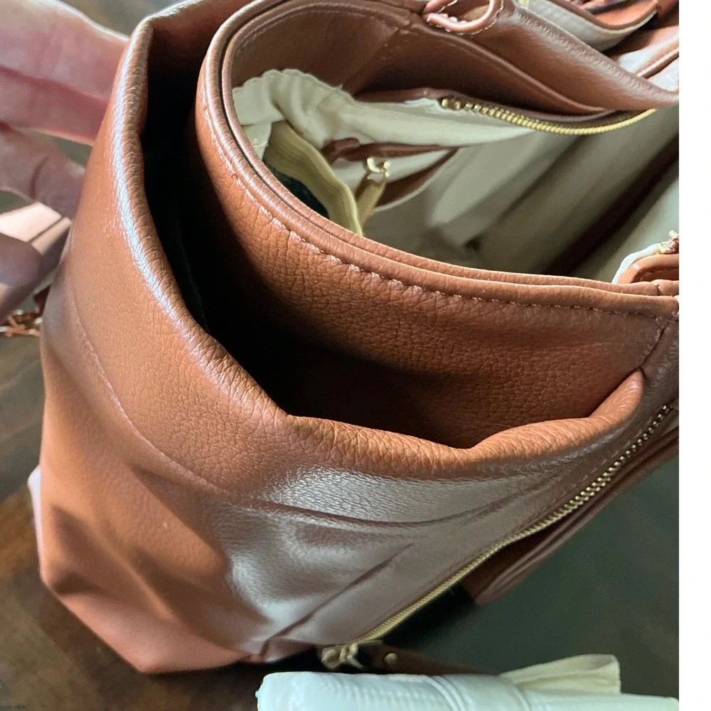 Miss Fong Diaper Bag Tote Vegan Leather Cognac Brown with Changing Pad Large OS